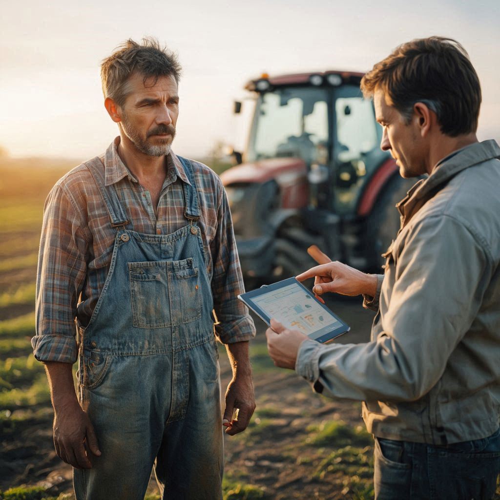 Farmer receiving technical support and solutions